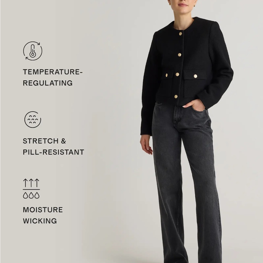 Quince Black Cropped Jacket with Gold Buttons 100% Merino wool - Picture 3 of 7